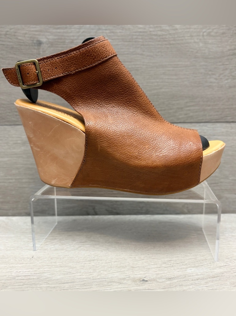 Kork-Ease Berit Brown Leather Peep-Toe Wedge Sandals with Slingback Strap 8